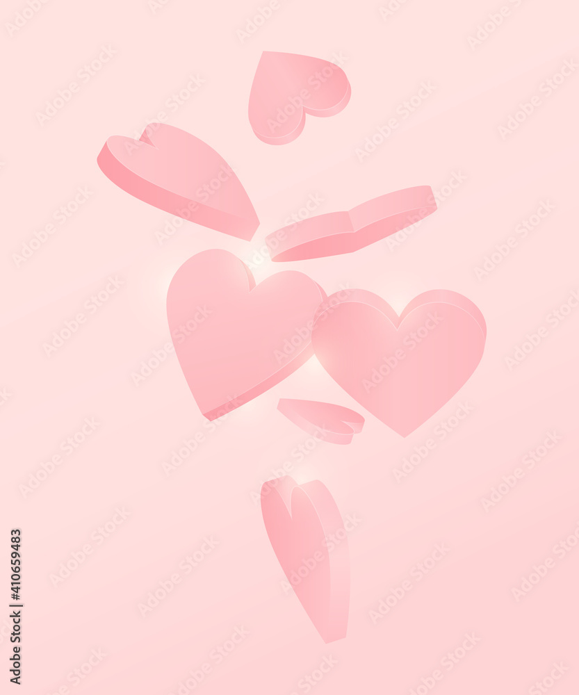 3D realistic hearts background for your designs. Vector illustration 