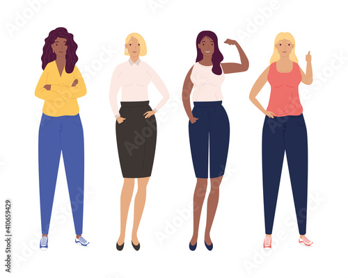 group of diversity women standing characters