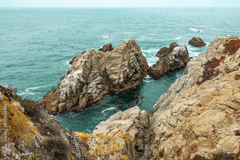 Beautiful landscape, view rocky Pacific Ocean coast at Point Lobos State Reserve in Carmel, California.