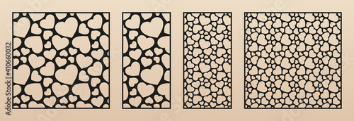 Laser cut pattern with hearts. Vector template with small heart shapes. Valentine's day design. Decorative panel for laser cutting of wood, metal, paper, plastic, engraving. Aspect ratio 1:1, 1:2