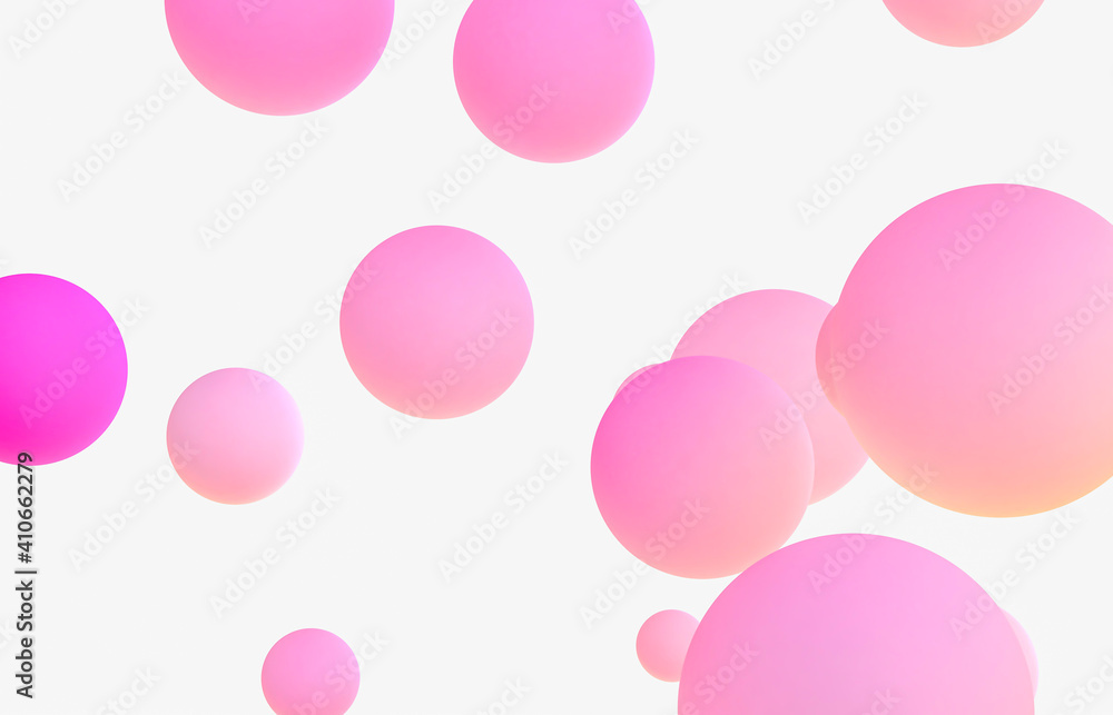 Abstract 3d art background. Pink floating liquid blobs, soap bubbles.