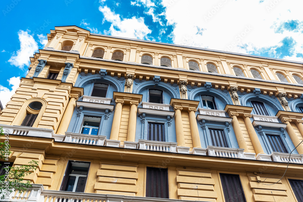 Facade of a classic building in Naples, Italy