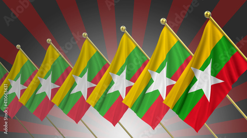 Flags of Myanmar. 3D rendering  3D illustration