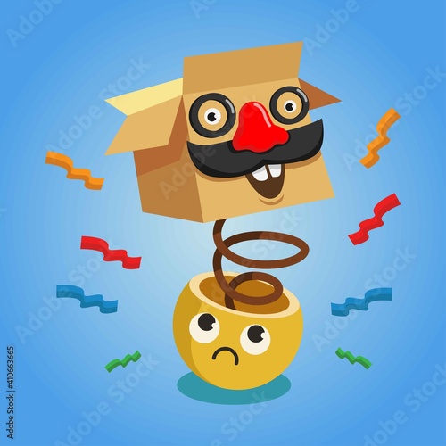 April fools day with box and emoticon character. vector background