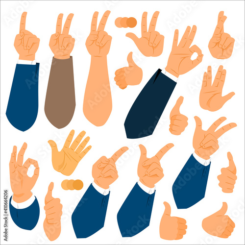 Collection of realistic vector drawn hands of European mans.