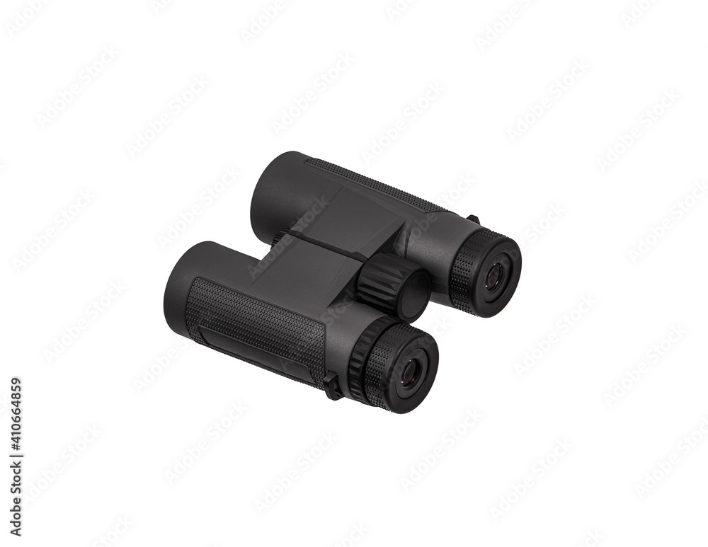 Modern binoculars isolate on a white back. Long-distance observation device. Modern binoculars isolate on a white back. Long-distance observation device.