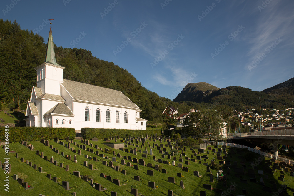 Church and old cemeterxy of Maloy, Norway