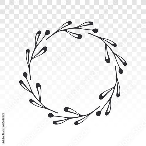 Frame template. Wreath. Round frame with vine. Hand drawn floral wreaths. Vector hand drawn design element. Round border with space for text. Leaf wreath. Logo template. Plant frame. Flowers frame.
