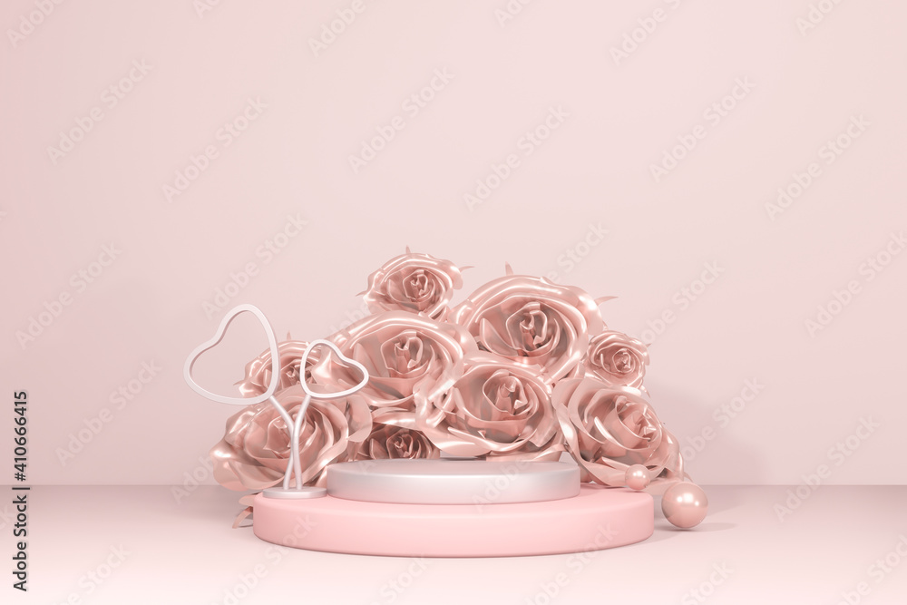 valentine's showcase background Pastel pink heart and rose shaped podium stage backdrop for product display stand . 3d rendering valentine's showcase background Pastel pink heart and rose shaped podium stage backdrop for product display stand . 3d rendering