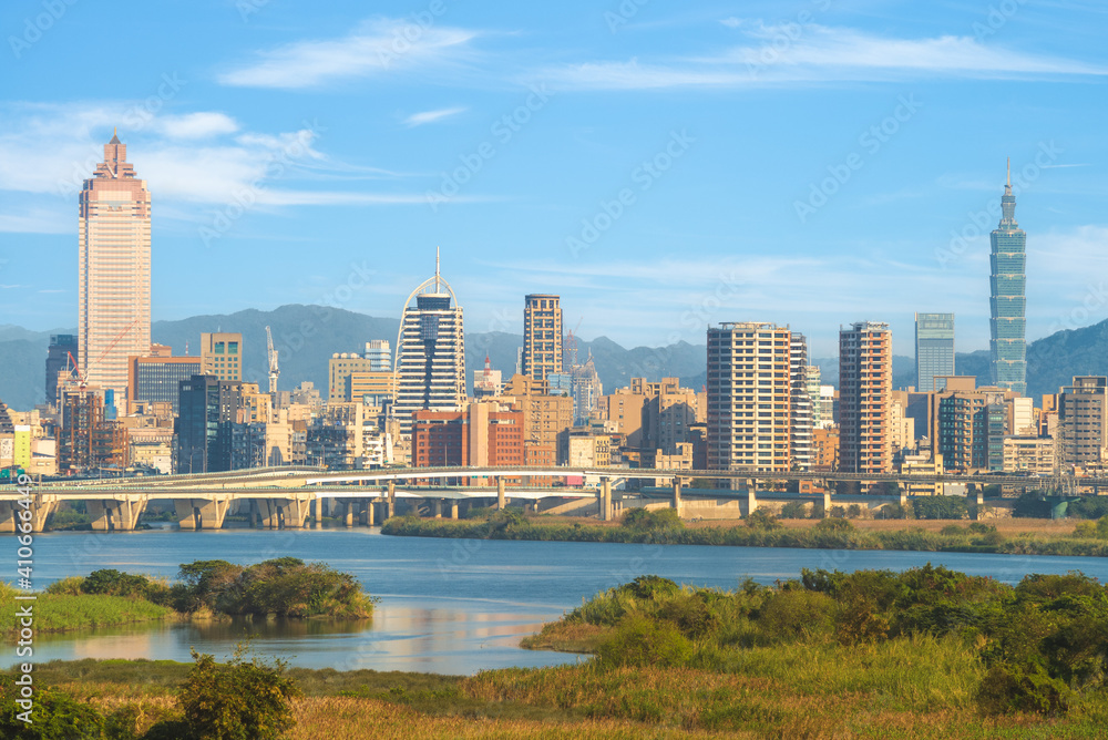 scenery of taipei city by the river in taiwan