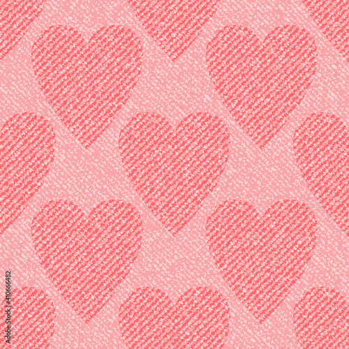 Hearts. Vector Denim seamless pattern. Valentine's Day wallpaper. Pink jeans cloth.
