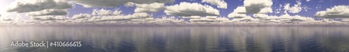 Seascape, clouds and sea, ocean landscape, clouds and ocean, banner, 3d rendering