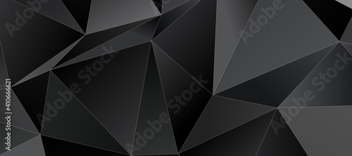 Abstract black triangle background with thin white stroke, low poly pattern illustration
