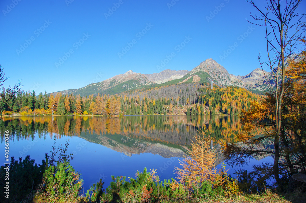 Autumn view of Strbske Pleso. Slovakia. Tatra Mountains.