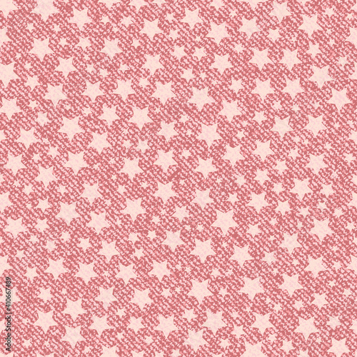 Jeans background with stars. Vector Denim seamless pattern. Pink jeans cloth. 