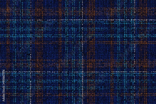 ragged old fabric texture cyan brown and white threads on dark blue traditional checkered gingham seamless ornament for plaid, tablecloths, shirts, clothes, dresses, tartan