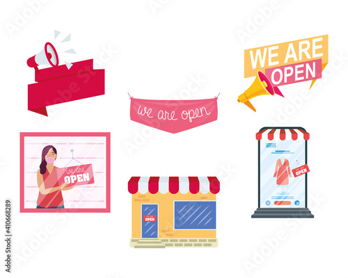 bundle of six reopening labels campaign set icons