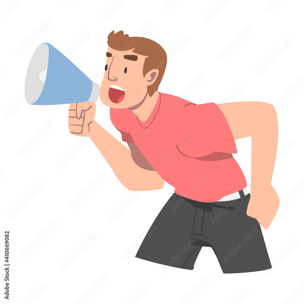 Man Character with Megaphone or Loudspeaker Making Announcement and Advertising Something Vector Illustration Man Character with Megaphone or Loudspeaker Making Announcement and Advertising Something Vector Illustration