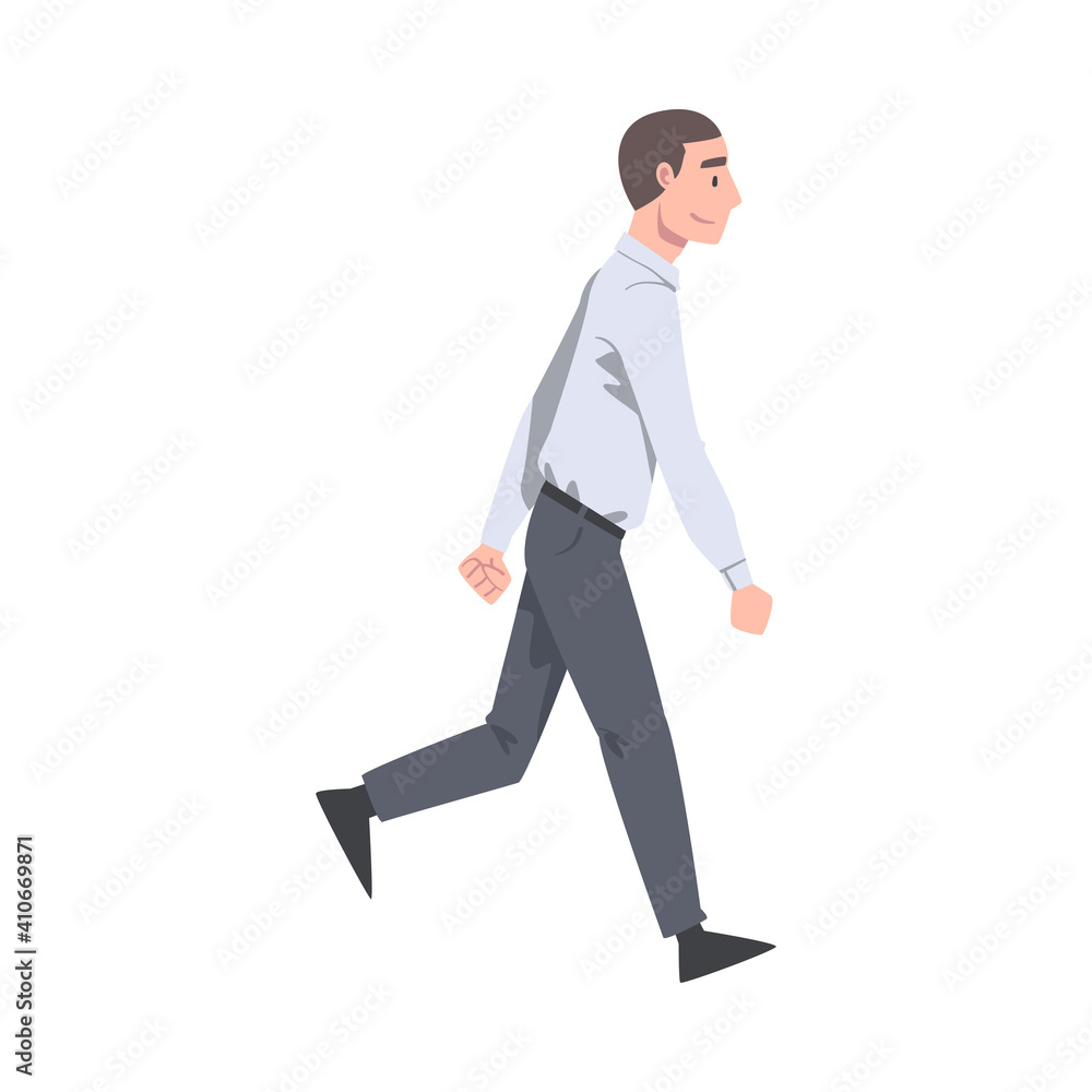 Walking Man Character Taking Steps Forward Side View Vector Illustration Walking Man Character Taking Steps Forward Side View Vector Illustration