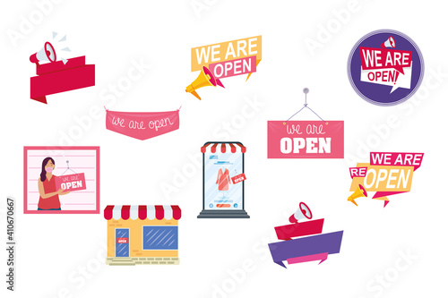 bundle of ten reopening labels campaign set icons