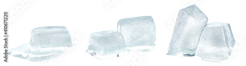 Melting ice cubes on white background