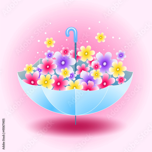 spring umbrella with flowers and pink background