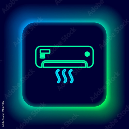 Glowing neon line Air conditioner icon isolated on black background. Split system air conditioning. Cool and cold climate control system. Colorful outline concept. Vector.