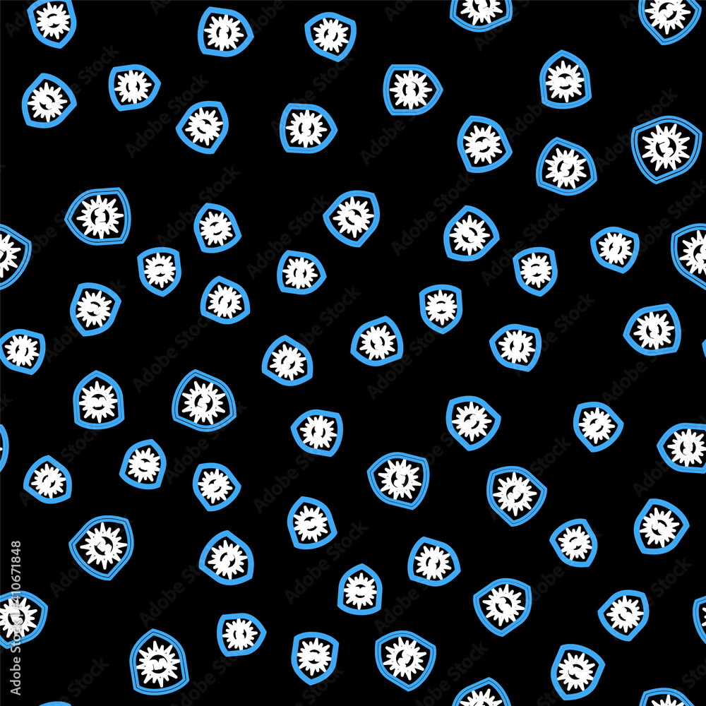 Line UV protection icon isolated seamless pattern on black background. Ultra violet rays radiation. SPF sun sign. Vector. Line UV protection icon isolated seamless pattern on black background. Ultra violet rays radiation. SPF sun sign. Vector.