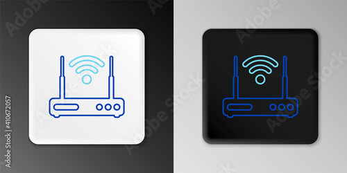 Line Router and wi-fi signal symbol icon isolated on grey background. Wireless ethernet modem router. Computer technology internet. Colorful outline concept. Vector.