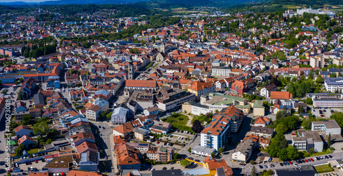 Aerial view of the city Deggendorf in Germany, Bavaria on a sunny spring day 