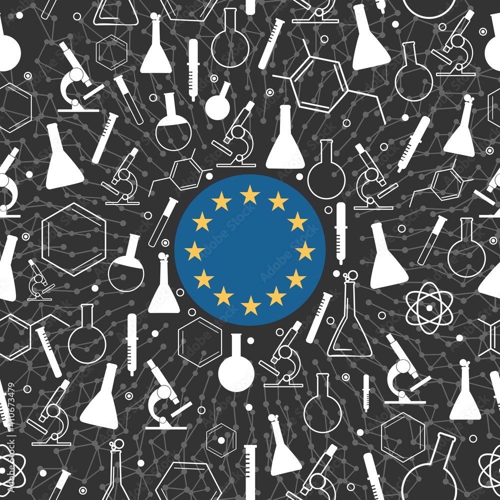 Chemistry creative concept. Circle frame with icons. Flag of European Union Chemistry creative concept. Circle frame with icons. Flag of European Union