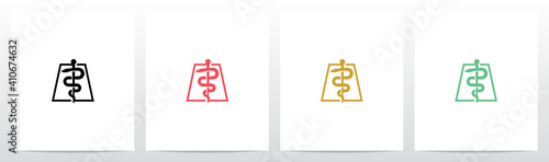 Rod of Asclepius On Letter Logo Design A