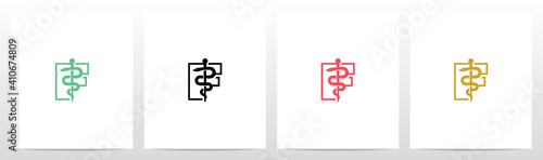 Rod of Asclepius On Letter Logo Design F