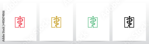 Rod of Asclepius On Letter Logo Design H