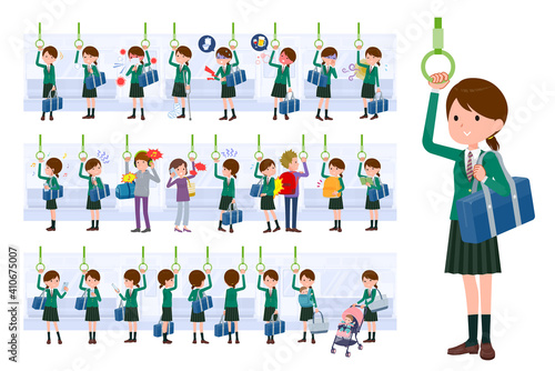 flat type school girl Green Blazer_on-the-train-standing