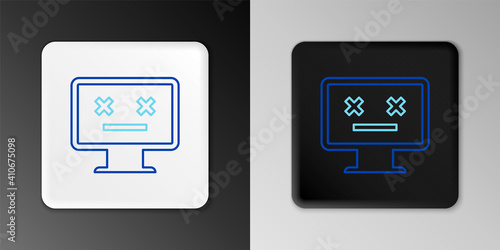 Line Dead monitor icon isolated on grey background. 404 error like pc with dead emoji. Fatal error in pc system. Colorful outline concept. Vector.