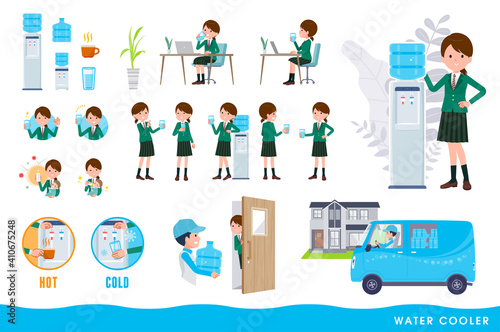 flat type school girl Green Blazer_water cooler