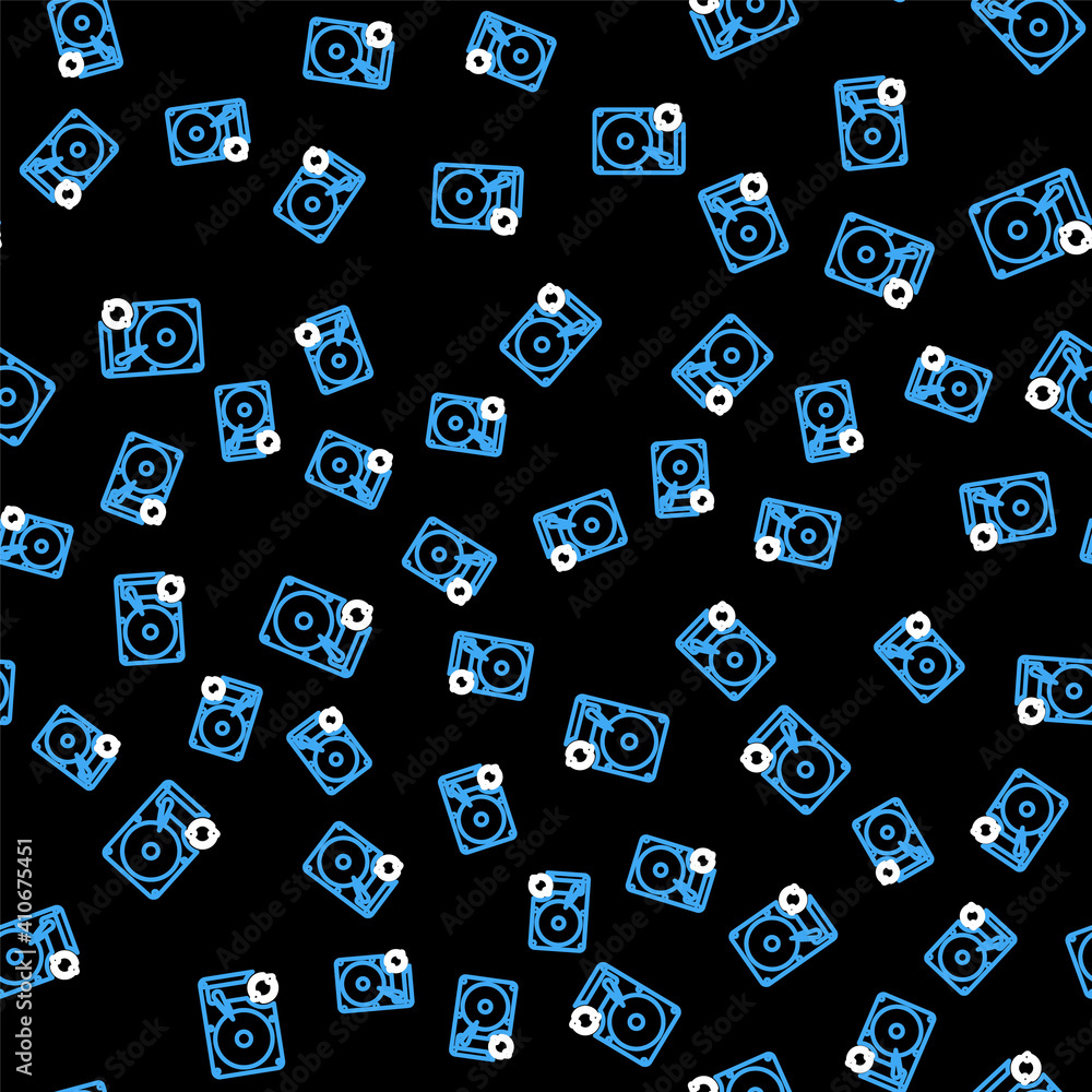 Line Hard disk drive HDD sync refresh icon isolated seamless pattern on black background. Vector. Line Hard disk drive HDD sync refresh icon isolated seamless pattern on black background. Vector.