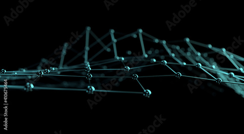 Abstract black science 3D background. Network connection structure. Abstract nanotechnology geometric shape close up, atomic structure concept. 3d rendering.