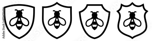 Bee icon inside shield, different versions. Protection from insect concept