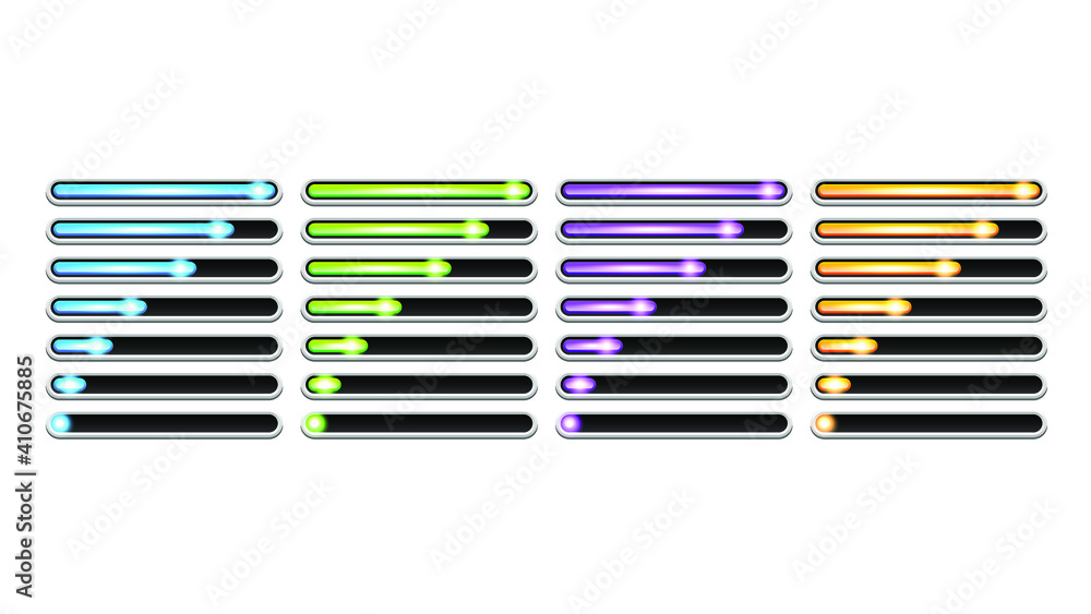 Set Color Collection Progress Loading Bar Lighting Glow Vector Design Style Set Color Collection Progress Loading Bar Lighting Glow Vector Design Style