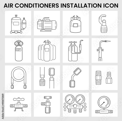 Sets of tools or equipment for working with air conditioners installation-modification-maintenance-repairing-service works.