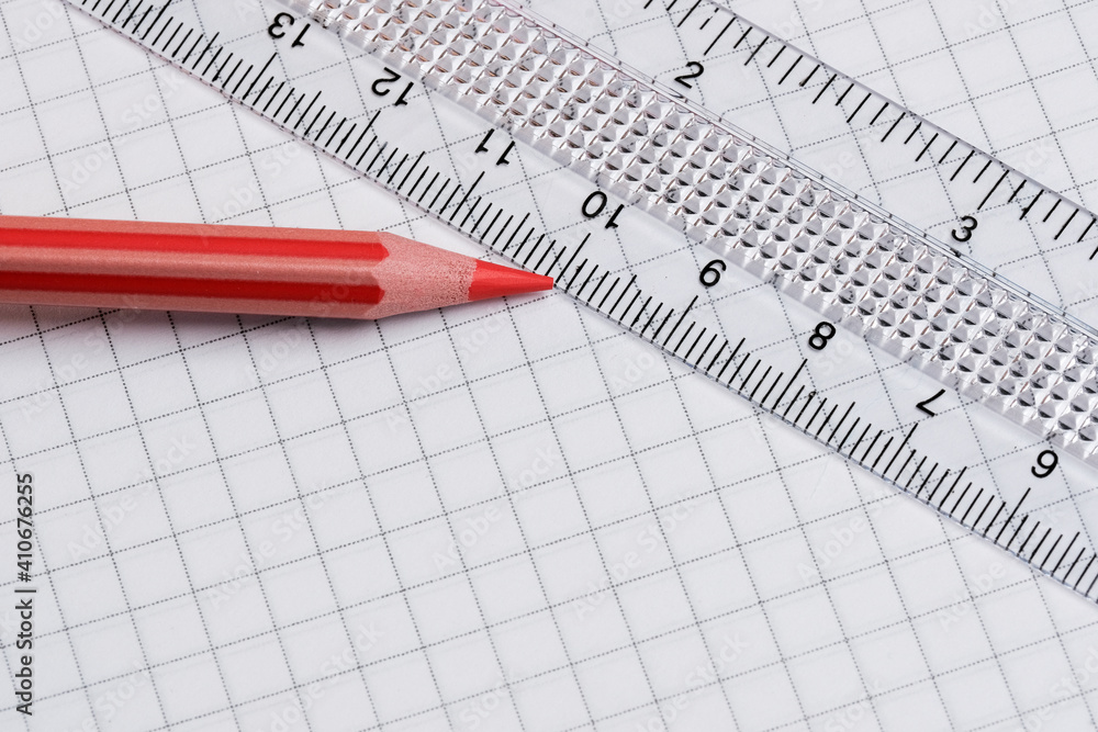 Transparent ruler lies close-up Transparent ruler lies close-up