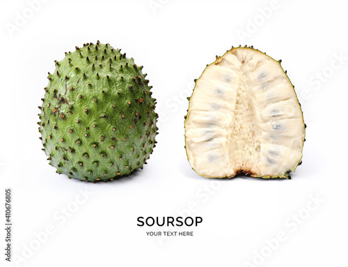 Creative layout made of soursop on the white background. Flat lay. Food concept. Macro  concept.