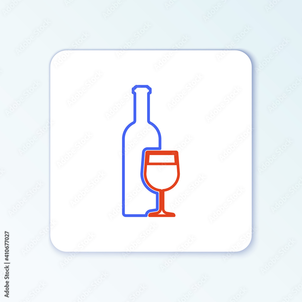 Line Wine bottle with wine glass icon isolated on white background. Colorful outline concept. Vector. Line Wine bottle with wine glass icon isolated on white background. Colorful outline concept. Vector.