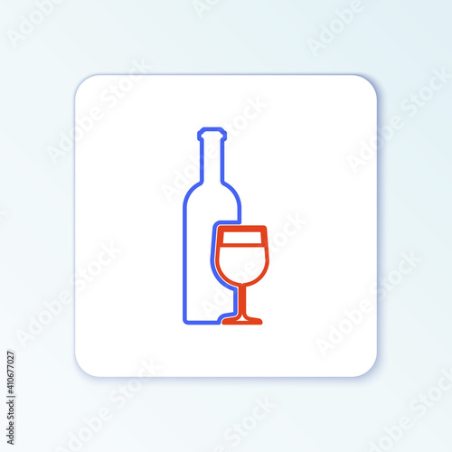 Line Wine bottle with wine glass icon isolated on white background. Colorful outline concept. Vector.