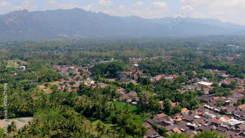 Panoramic aerial view on Mendut temple and Menireh temple on Java, Indonesia photo