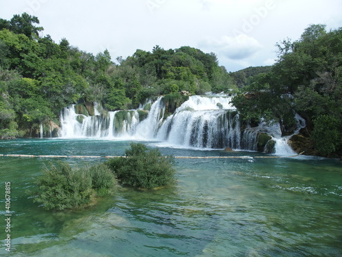 The Krka National Park with it   s waterfalls  Dalmatia  Croatia  is a popular hiking area