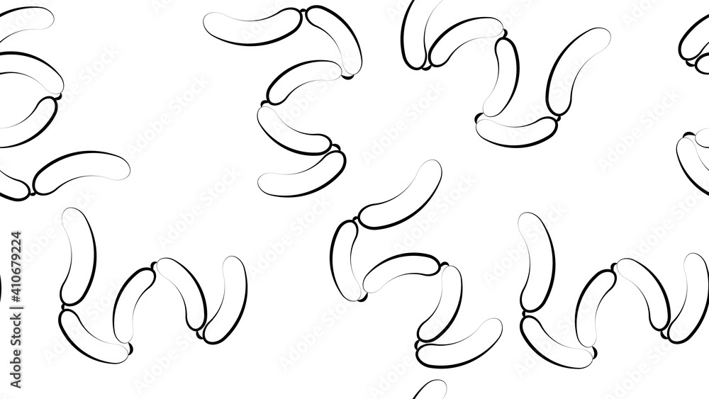 Seamless pattern with sausage. Food. Hand drawn Meat products on a waves background: smoked sausages, baked meatloaf, frankfurter Seamless pattern with sausage. Food. Hand drawn Meat products on a waves background: smoked sausages, baked meatloaf, frankfurter