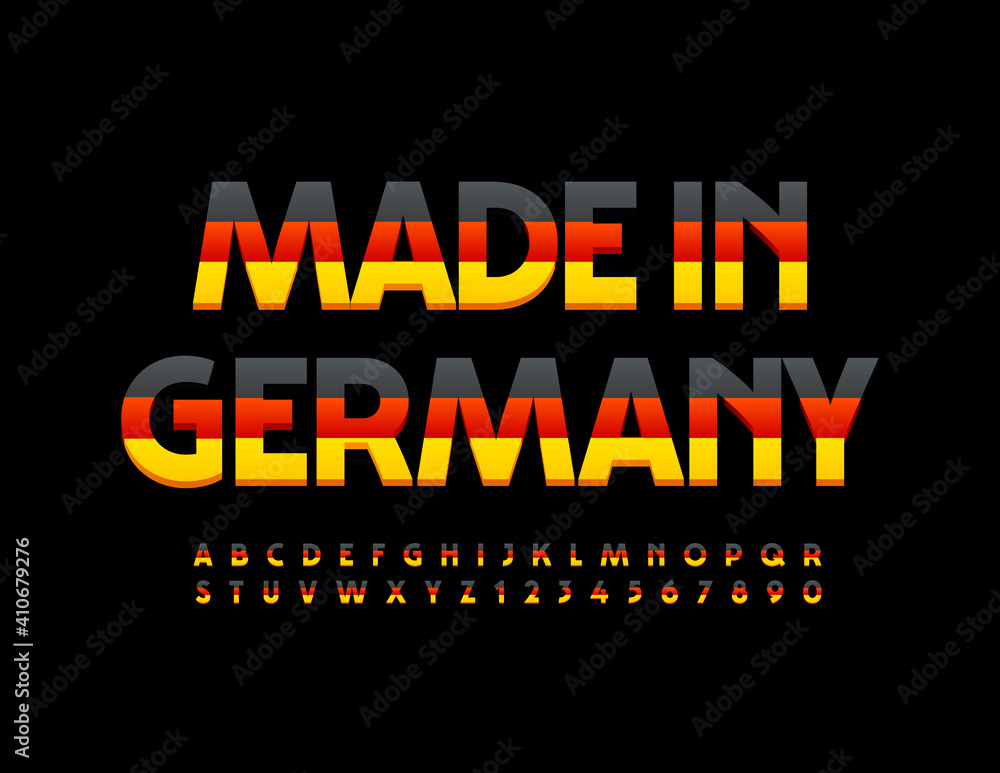 Fototapeta premium Vector quality badge Made in Germany. Creative modern Font. German Alphabet Letters and Numbers set